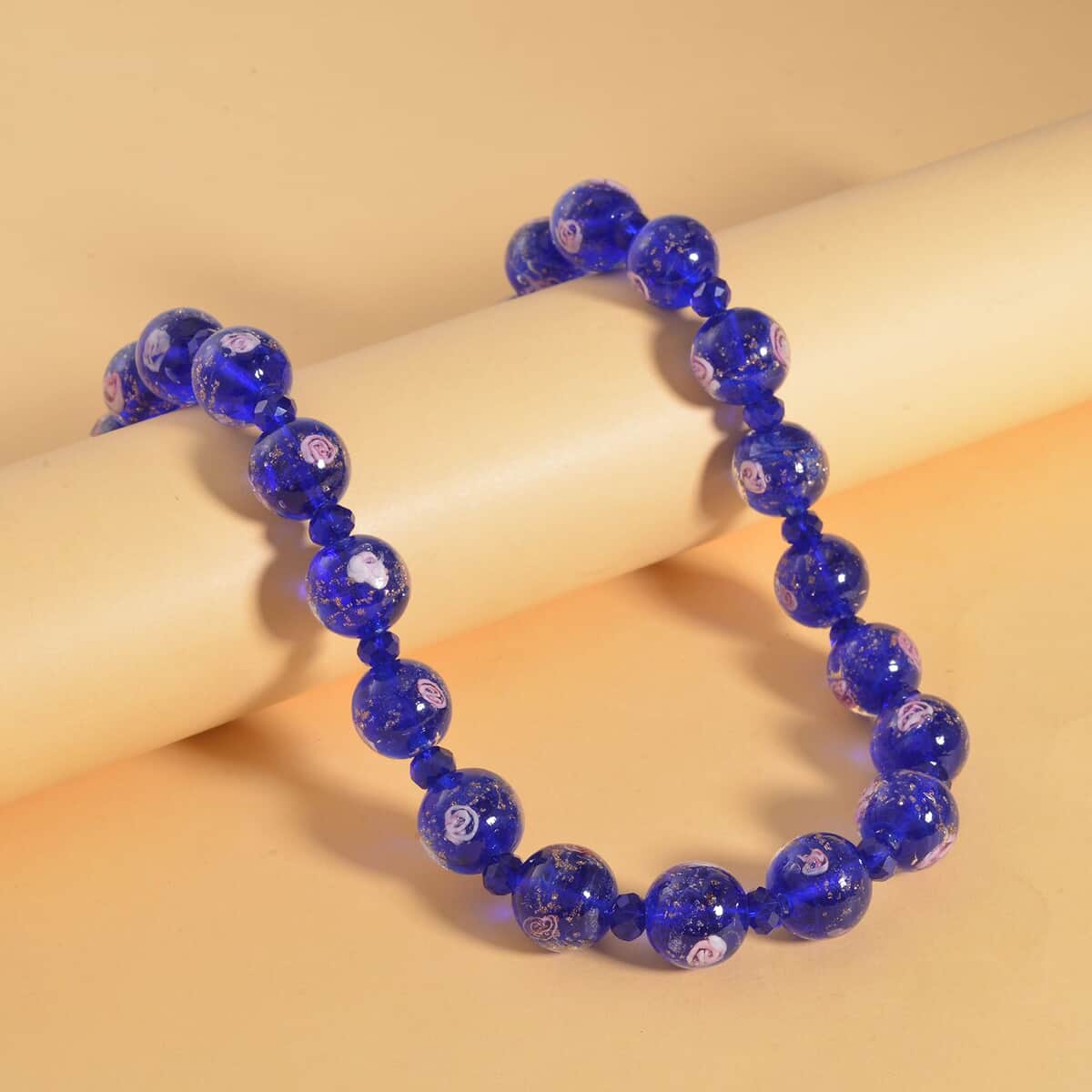 Blue Color Murano Style and Blue Glass Beaded Necklace 20-22 Inches in Silvertone image number 1