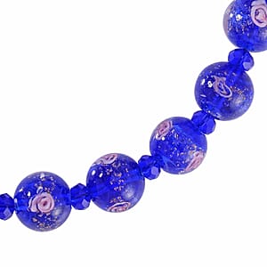 Blue Color Murano Style and Blue Glass Beaded Necklace 20-22 Inches in Silvertone