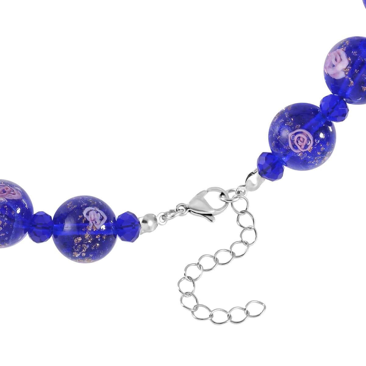 Blue Color Murano Style and Blue Glass Beaded Necklace 20-22 Inches in Silvertone image number 4