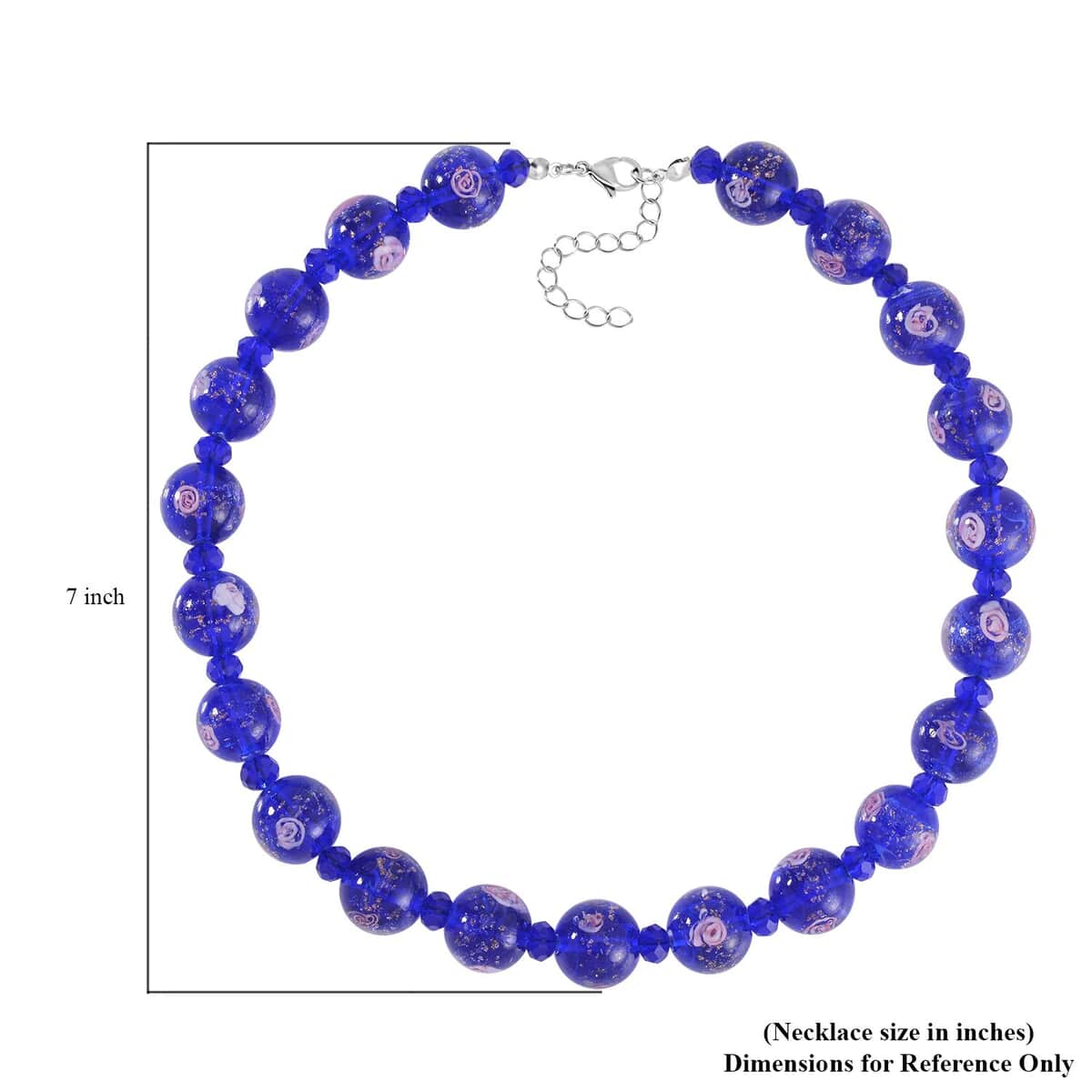 Blue Color Murano Style and Blue Glass Beaded Necklace 20-22 Inches in Silvertone image number 5