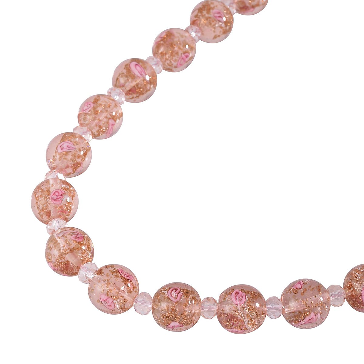 Pink Color Murano Style and Pink Glass Beaded Necklace 20-22 Inches in Silvertone image number 2