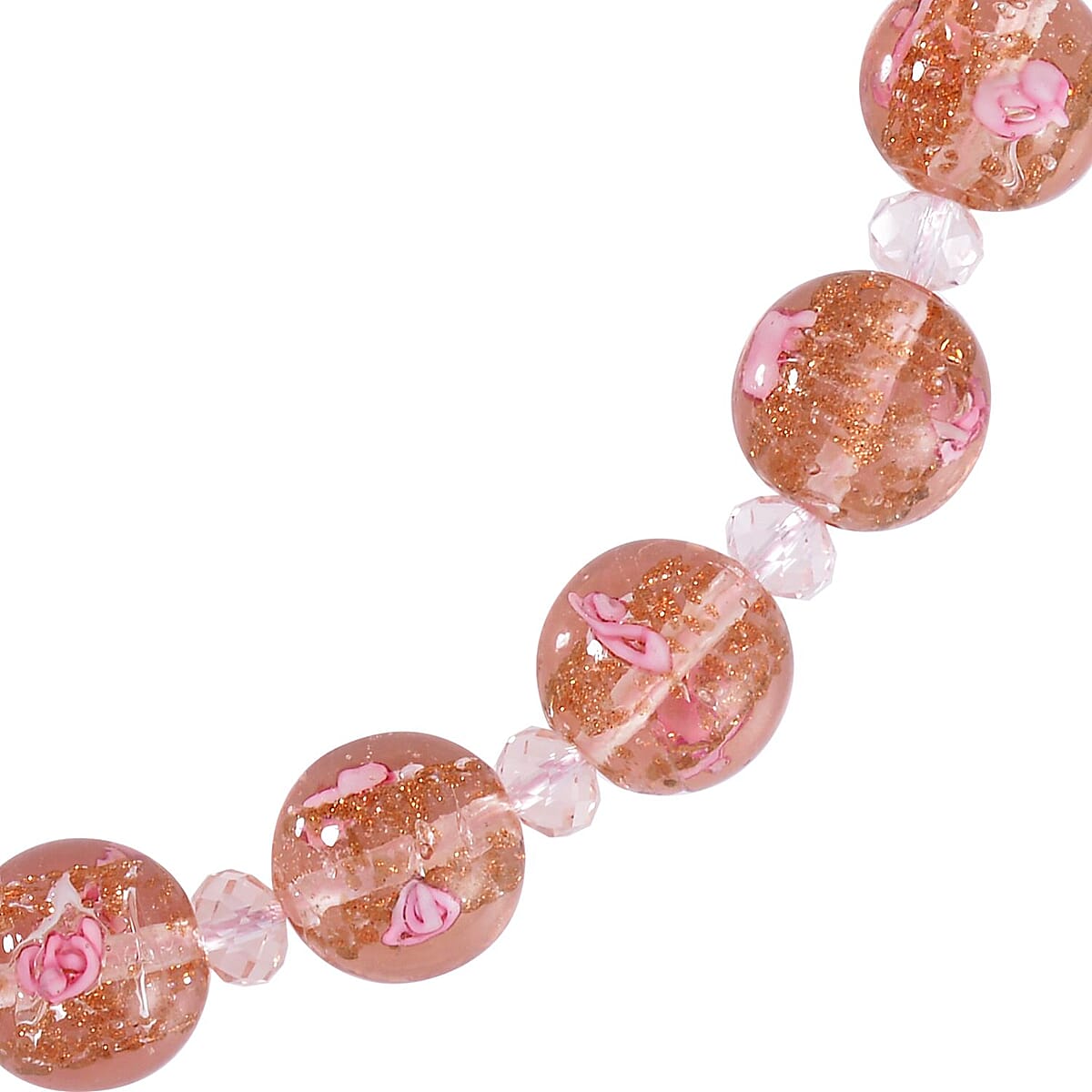 Pink Color Murano Style and Pink Glass Beaded Necklace 20-22 Inches in Silvertone image number 3