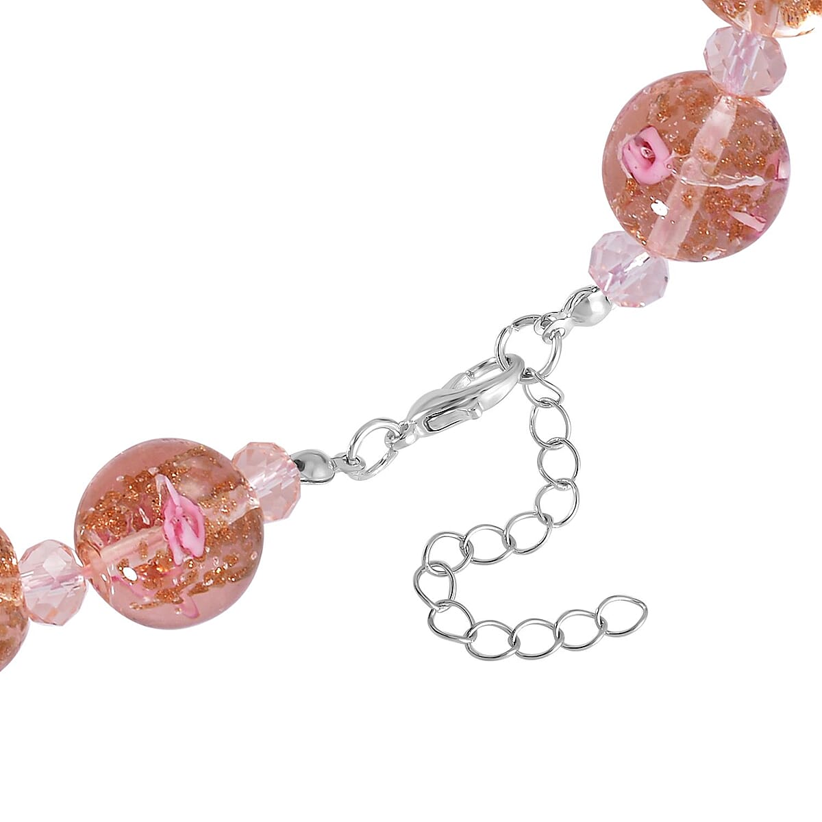 Pink Color Murano Style and Pink Glass Beaded Necklace 20-22 Inches in Silvertone image number 4