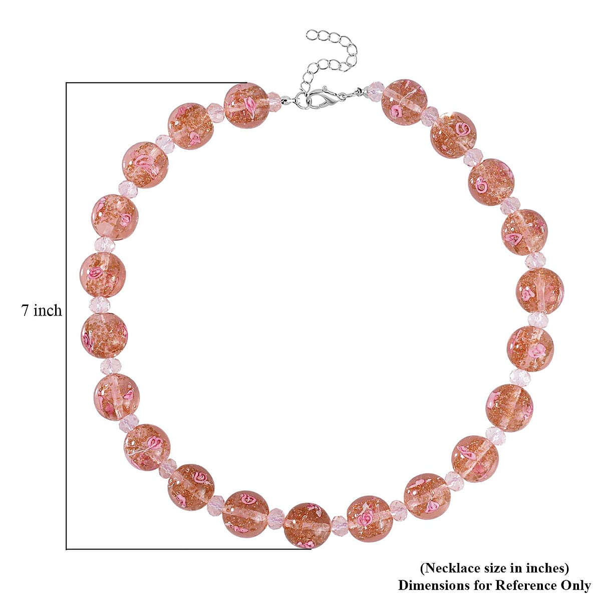 Pink Color Murano Style and Pink Glass Beaded Necklace 20-22 Inches in Silvertone image number 5