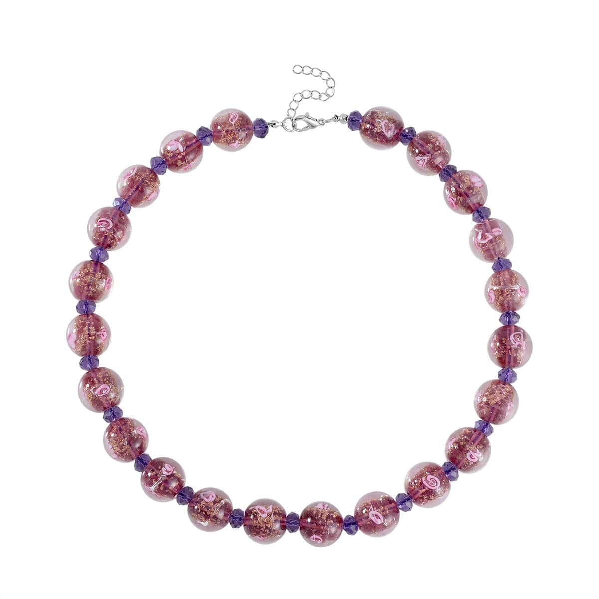 Purple Color Murano Style and Purple Glass Beaded Necklace 20-22 Inches in Silvertone image number 0