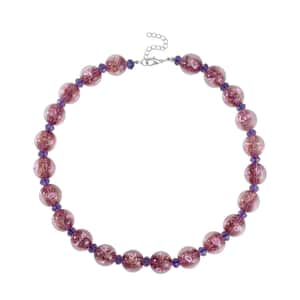 Purple Color Murano Style and Purple Glass Beaded Necklace 20-22 Inches in Silvertone