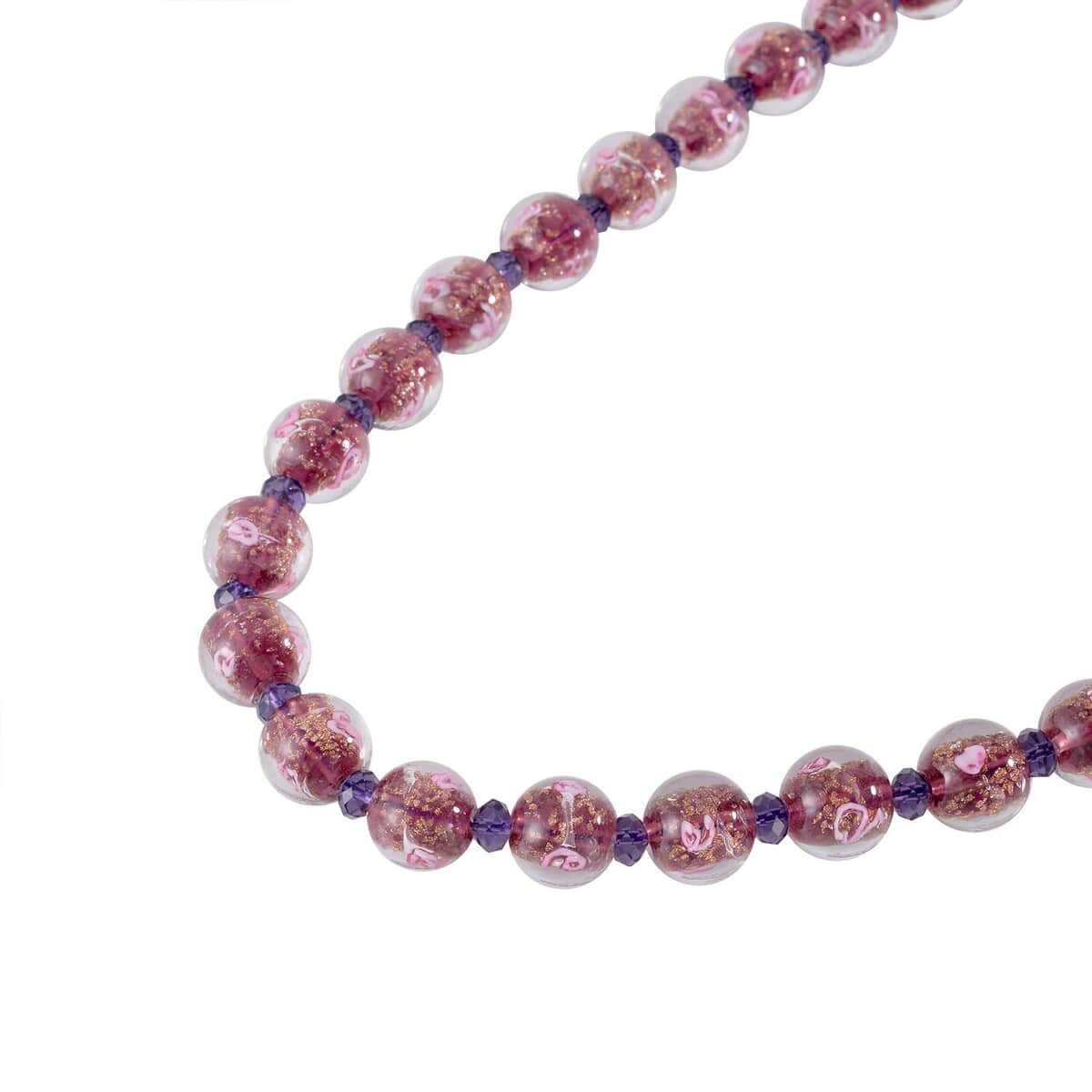 Purple Color Murano Style and Purple Glass Beaded Necklace 20-22 Inches in Silvertone image number 2