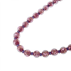 Purple Color Murano Style and Purple Glass Beaded Necklace 20-22 Inches in Silvertone