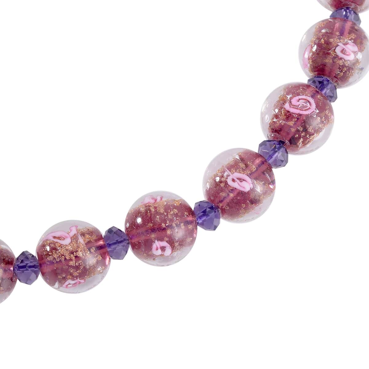 Purple Color Murano Style and Purple Glass Beaded Necklace 20-22 Inches in Silvertone image number 3