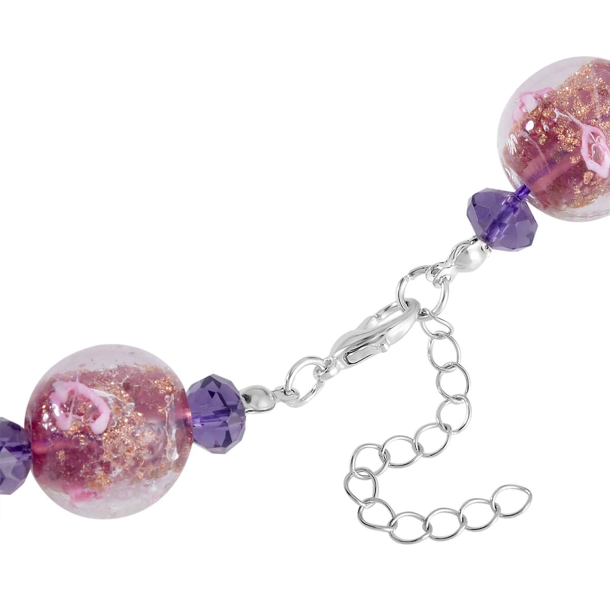 Purple Color Murano Style and Purple Glass Beaded Necklace 20-22 Inches in Silvertone image number 4