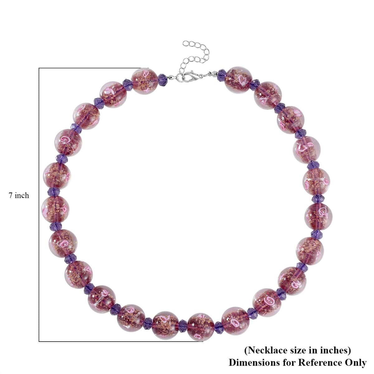 Purple Color Murano Style and Purple Glass Beaded Necklace 20-22 Inches in Silvertone image number 5