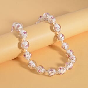 White Color Murano Style and White Glass Beaded Necklace 20-22 Inches in Silvertone