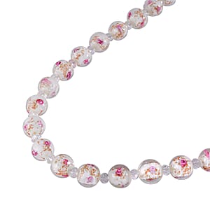 White Color Murano Style and White Glass Beaded Necklace 20-22 Inches in Silvertone