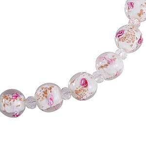 White Color Murano Style and White Glass Beaded Necklace 20-22 Inches in Silvertone