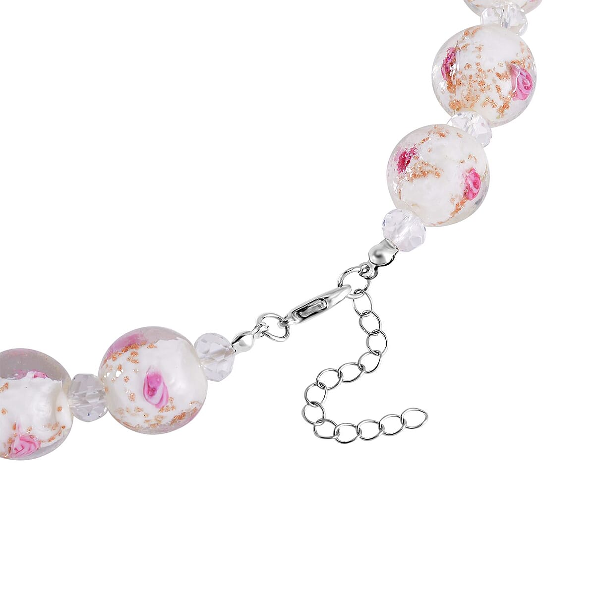 White Color Murano Style and White Glass Beaded Necklace 20-22 Inches in Silvertone image number 4