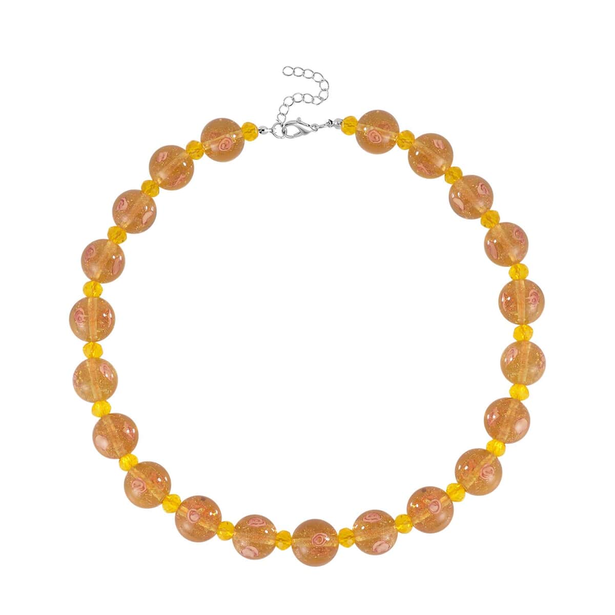 Champagne Color Murano Style and Champagne Glass Beaded Necklace 20-22 Inches in Silvertone image number 0