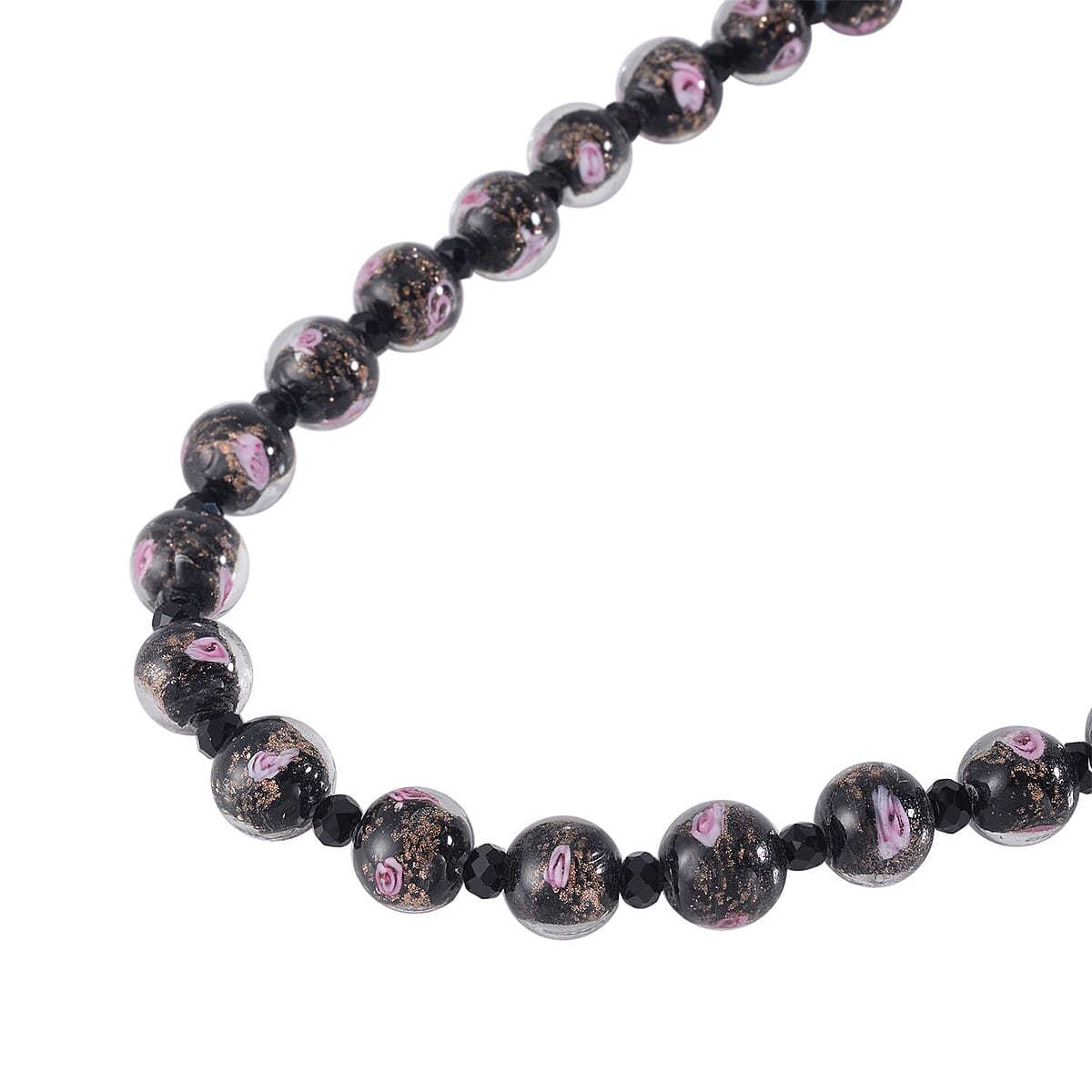 Black Color Murano Style and Black Glass Beaded Necklace 20-22 Inches in Silvertone image number 2