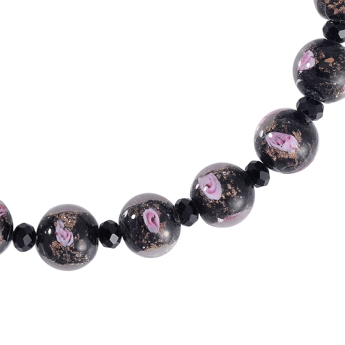 Black Color Murano Style and Black Glass Beaded Necklace 20-22 Inches in Silvertone image number 3