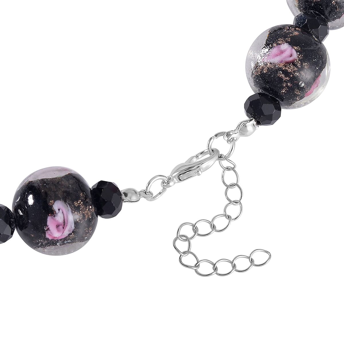Black Color Murano Style and Black Glass Beaded Necklace 20-22 Inches in Silvertone image number 4