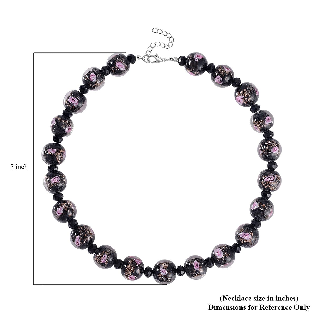Black Color Murano Style and Black Glass Beaded Necklace 20-22 Inches in Silvertone image number 5