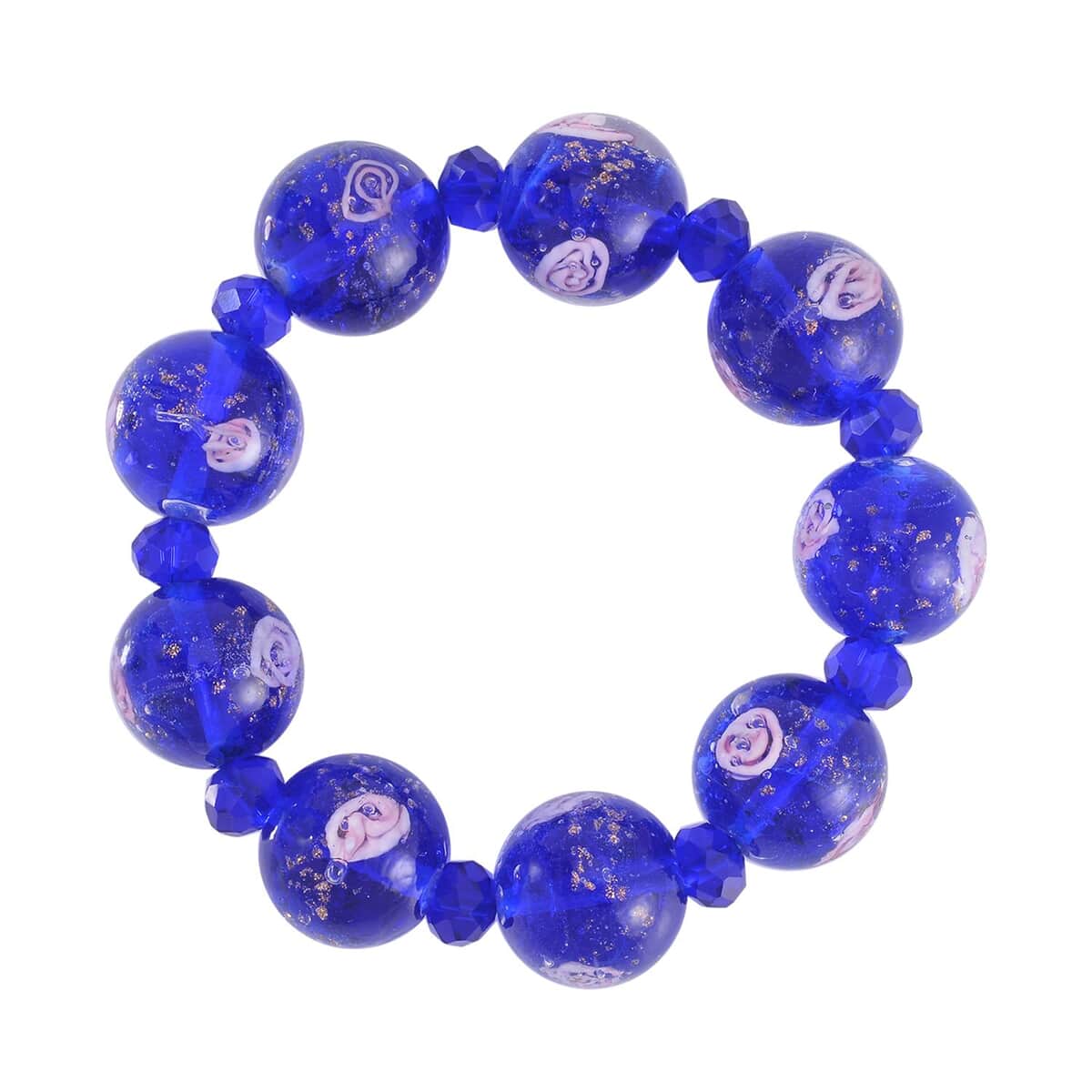 Blue Color Murano Style and Blue Glass Beaded Stretch Bracelet image number 0