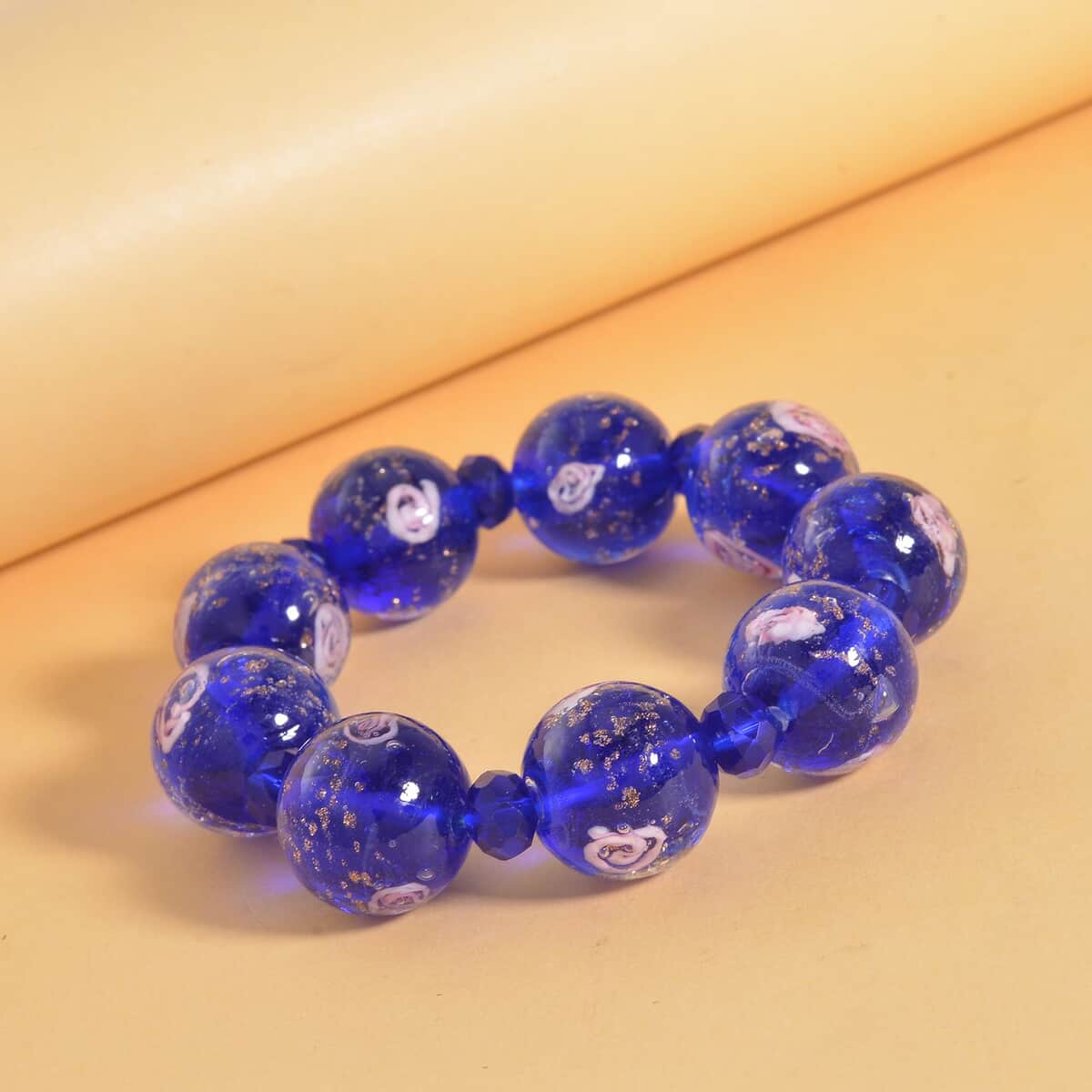 Blue Color Murano Style and Blue Glass Beaded Stretch Bracelet image number 1