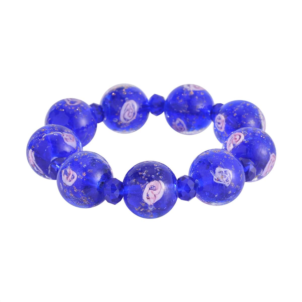 Blue Color Murano Style and Blue Glass Beaded Stretch Bracelet image number 2