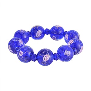 Blue Color Murano Style and Blue Glass Beaded Stretch Bracelet