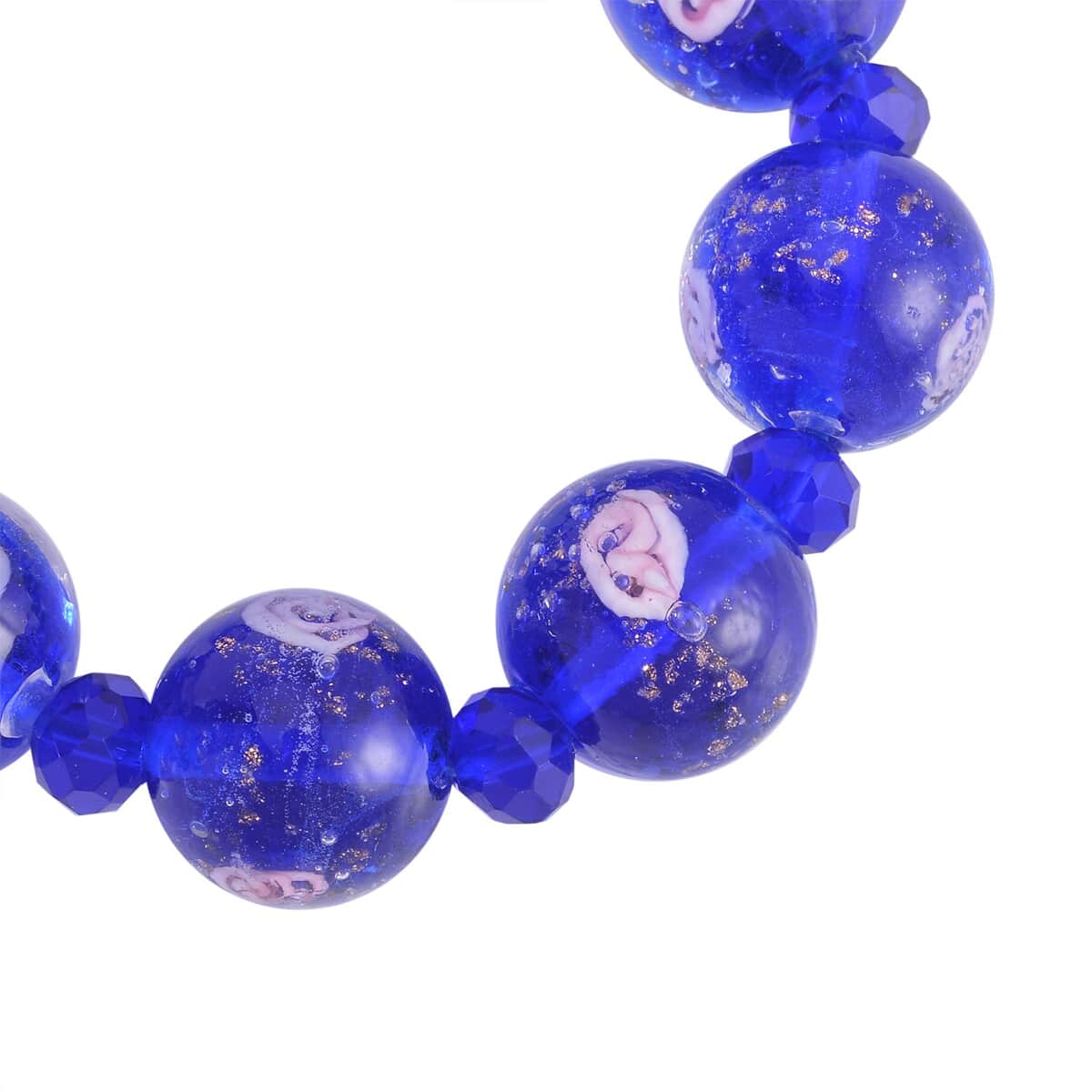 Blue Color Murano Style and Blue Glass Beaded Stretch Bracelet image number 3