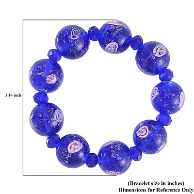 Blue Color Murano Style and Blue Glass Beaded Stretch Bracelet