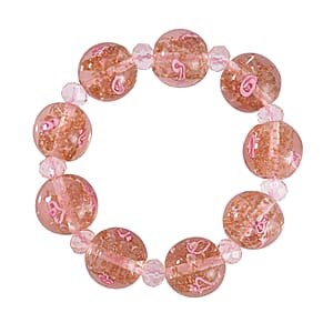 Pink Color Murano Style and Pink Glass Beaded Stretch Bracelet