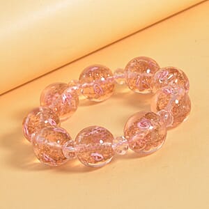 Pink Color Murano Style and Pink Glass Beaded Stretch Bracelet