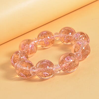 Pink Color Murano Style and Pink Glass Beaded Stretch Bracelet