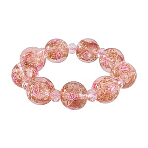 Pink Color Murano Style and Pink Glass Beaded Stretch Bracelet