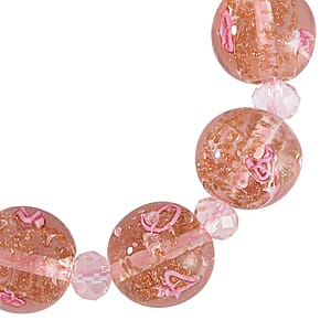 Pink Color Murano Style and Pink Glass Beaded Stretch Bracelet