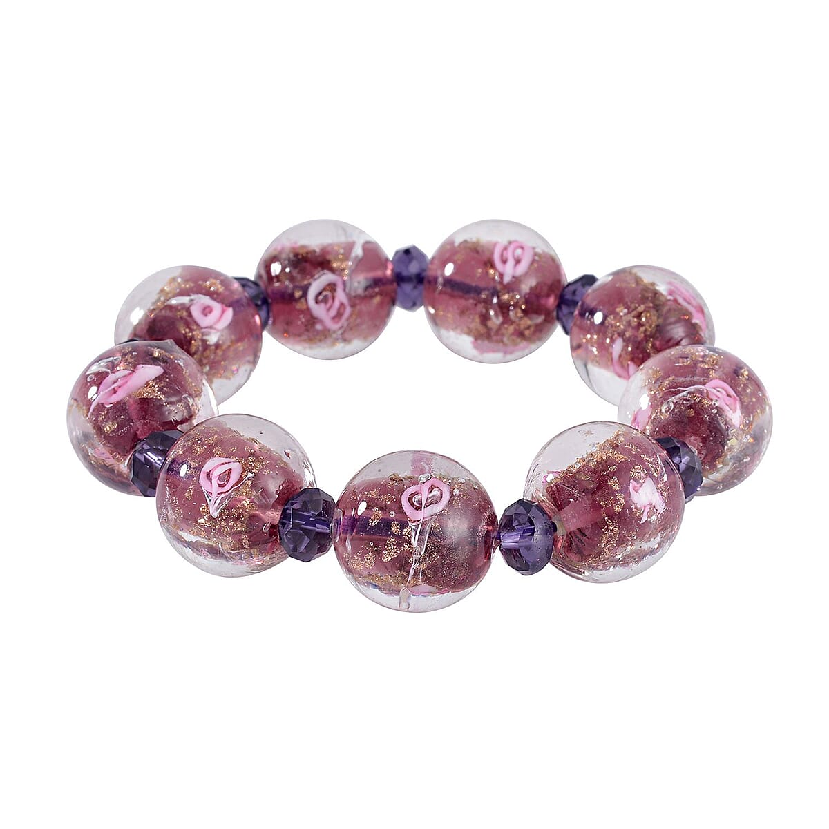Magic Color Murano Style and Purple Glass Beaded Stretch Bracelet image number 2