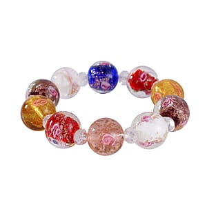 Multi Color Murano Style and Multi Glass Beaded Stretch Bracelet