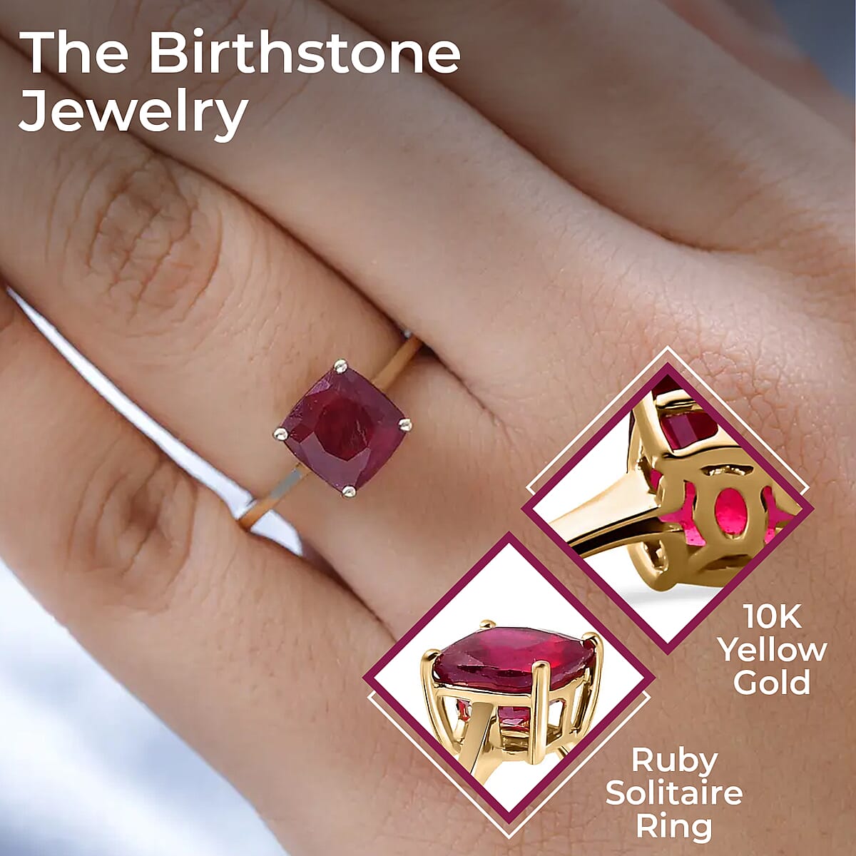 Luxoro Premium Niassa Ruby Solitaire Ring, 10K Yellow Gold Ring, Ruby Ring, Wedding Ring, Rings For Her 3.60 ctw (Size 9) image number 2