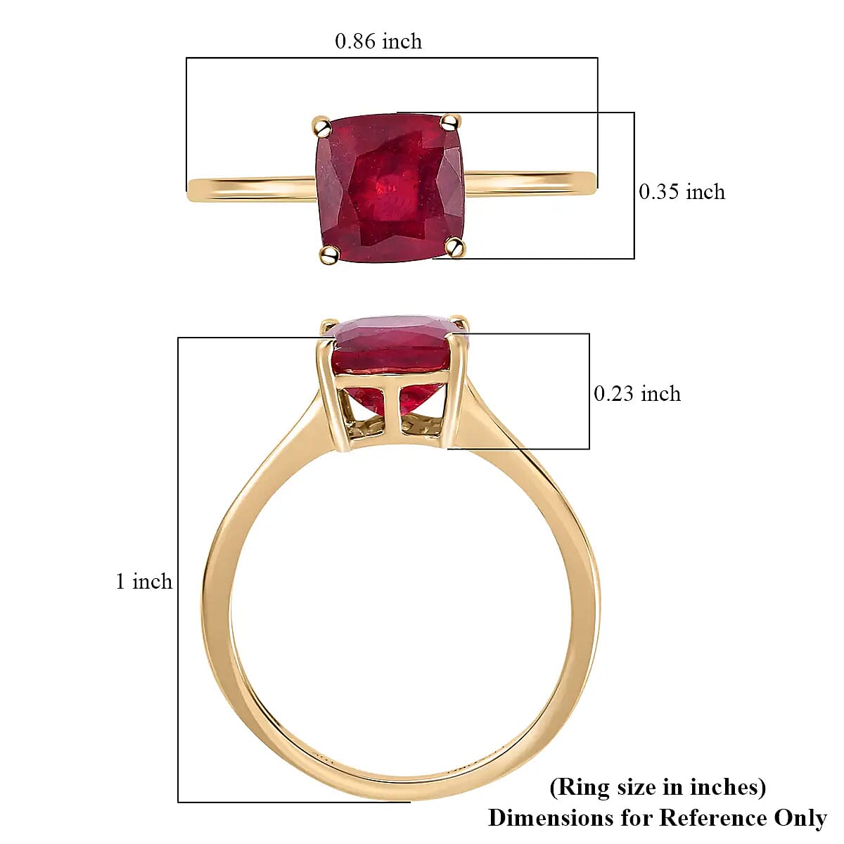Luxoro Premium Niassa Ruby Solitaire Ring, 10K Yellow Gold Ring, Ruby Ring, Wedding Ring, Rings For Her 3.60 ctw (Size 9) image number 6