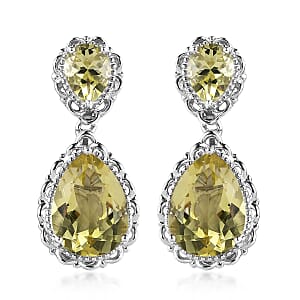 Ouro Verde Quartz Dangle Earrings in Platinum Over Sterling Silver 12.60 ctw