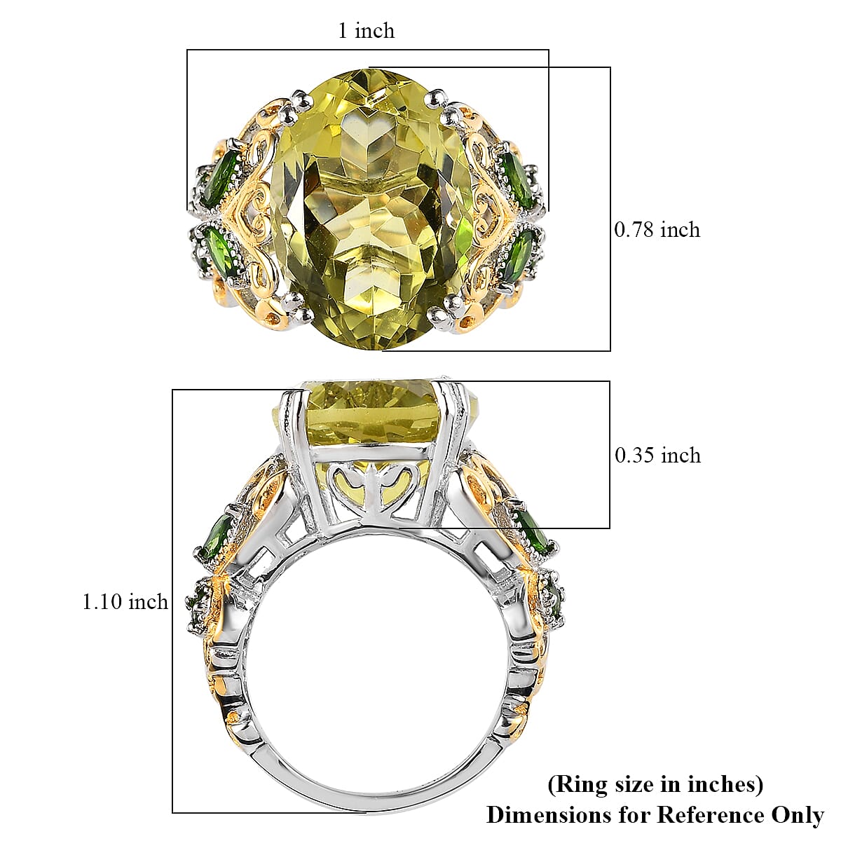Ouro Verde Quartz and Natural Chrome Diopside Ring in Vermeil YG and Platinum Over Sterling Silver 12.85 ctw image number 5