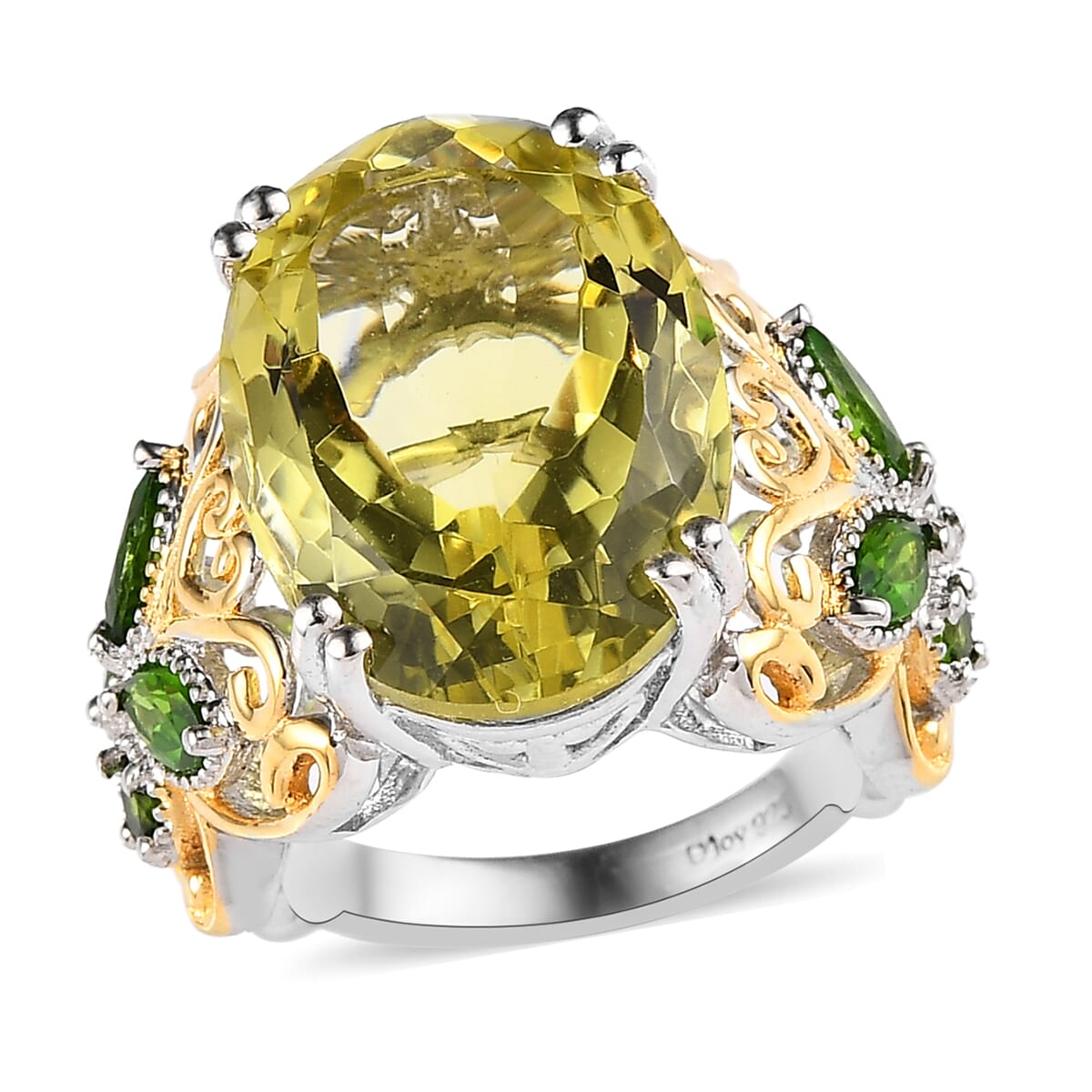 Sterling Silver Lime Quartz, Peridot & Chrome Diopside Ring