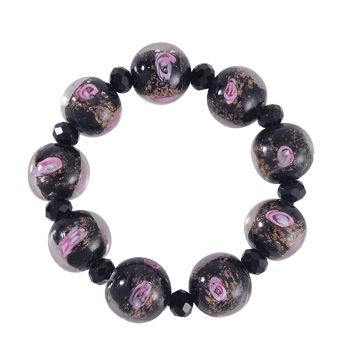 Black Color Murano Style and Black Glass Beaded Stretch Bracelet image number 0