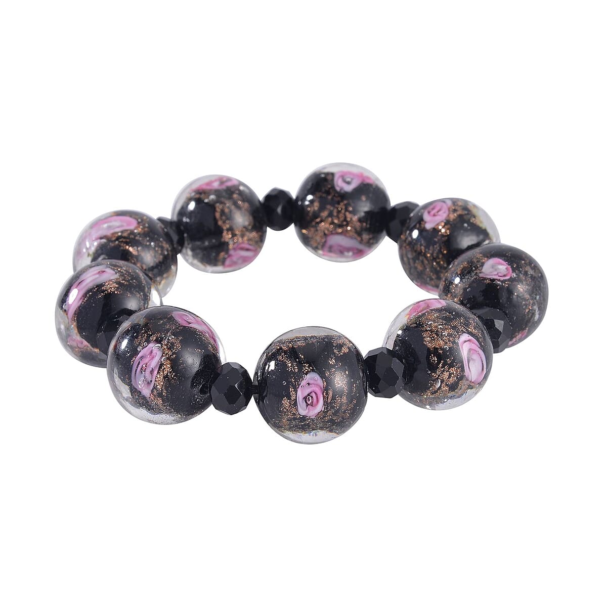 Black Color Murano Style and Black Glass Beaded Stretch Bracelet image number 2