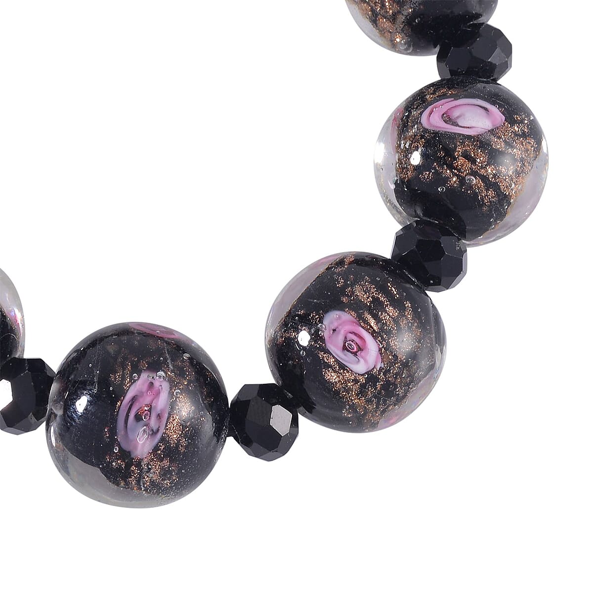 Black Color Murano Style and Black Glass Beaded Stretch Bracelet image number 3