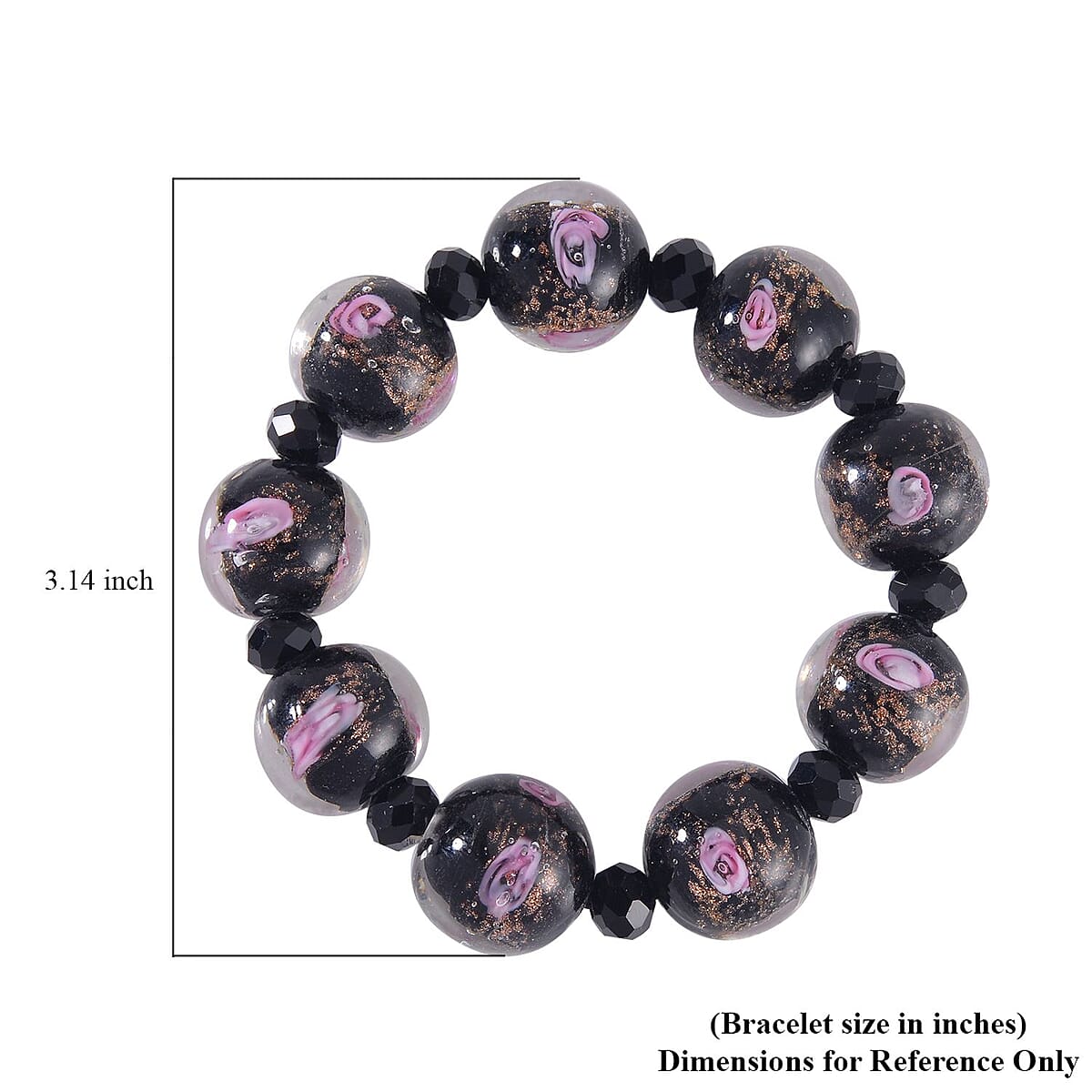 Black Color Murano Style and Black Glass Beaded Stretch Bracelet image number 4
