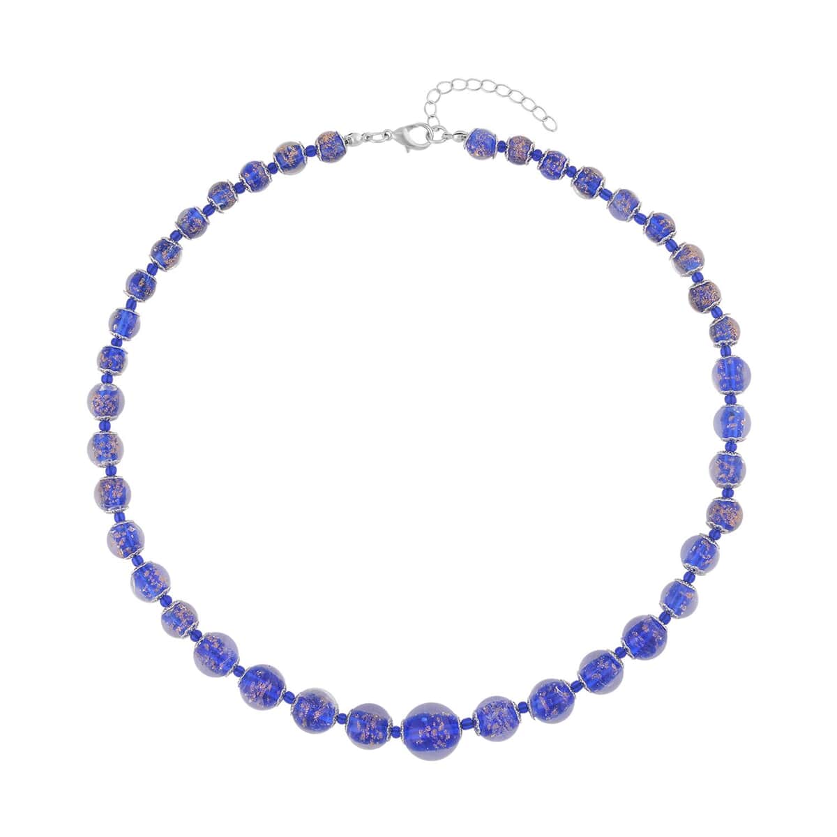 Blue Color Murano Glass and Blue Glass Beaded Necklace 20-22 Inches in Silvertone image number 0