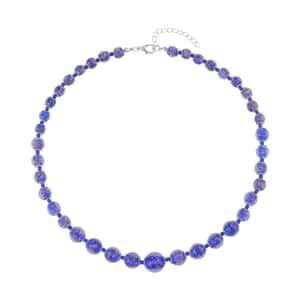 Blue Color Murano Style and Blue Glass Beaded Necklace in Silvertone 20-22 Inches