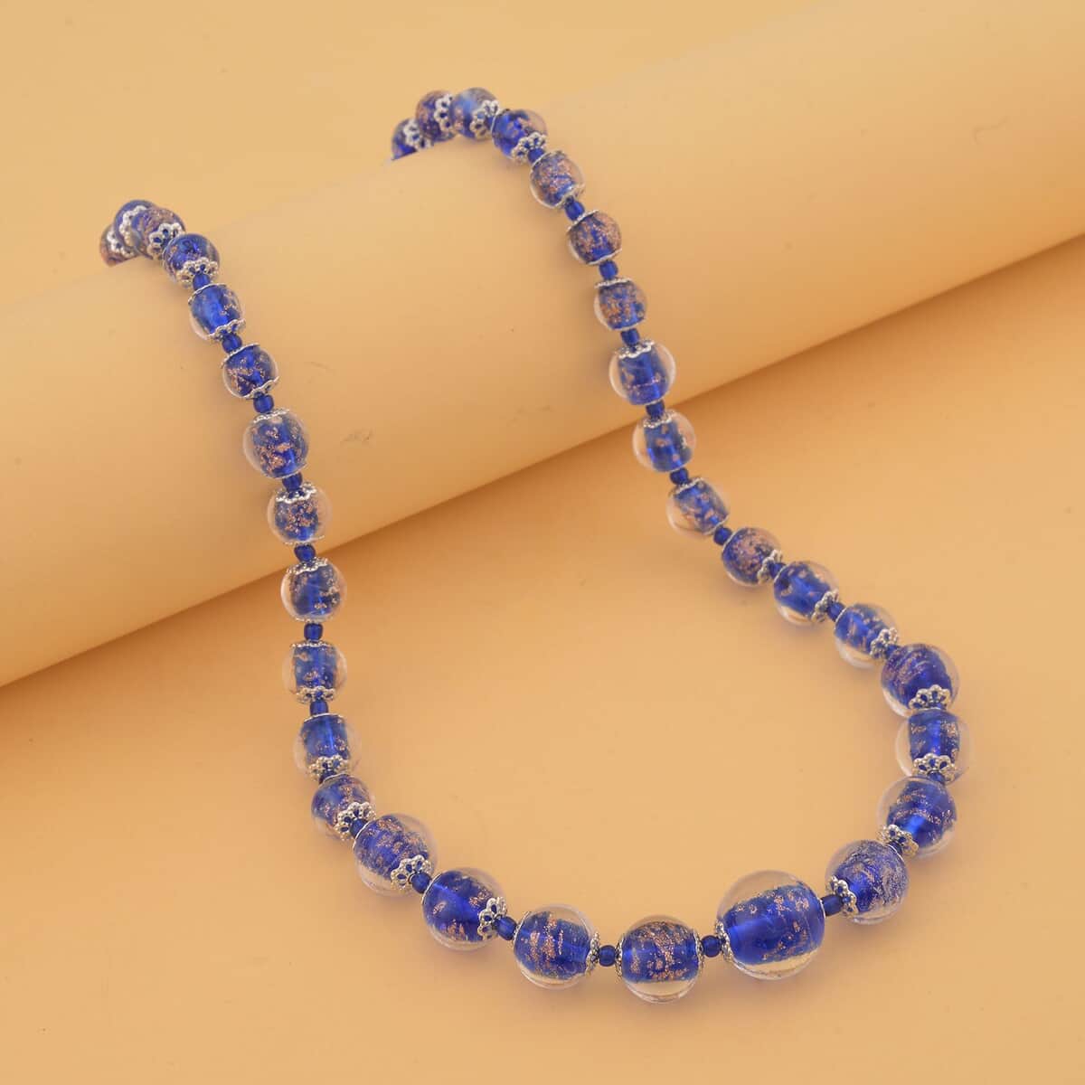 Blue Color Murano Glass and Blue Glass Beaded Necklace 20-22 Inches in Silvertone image number 1