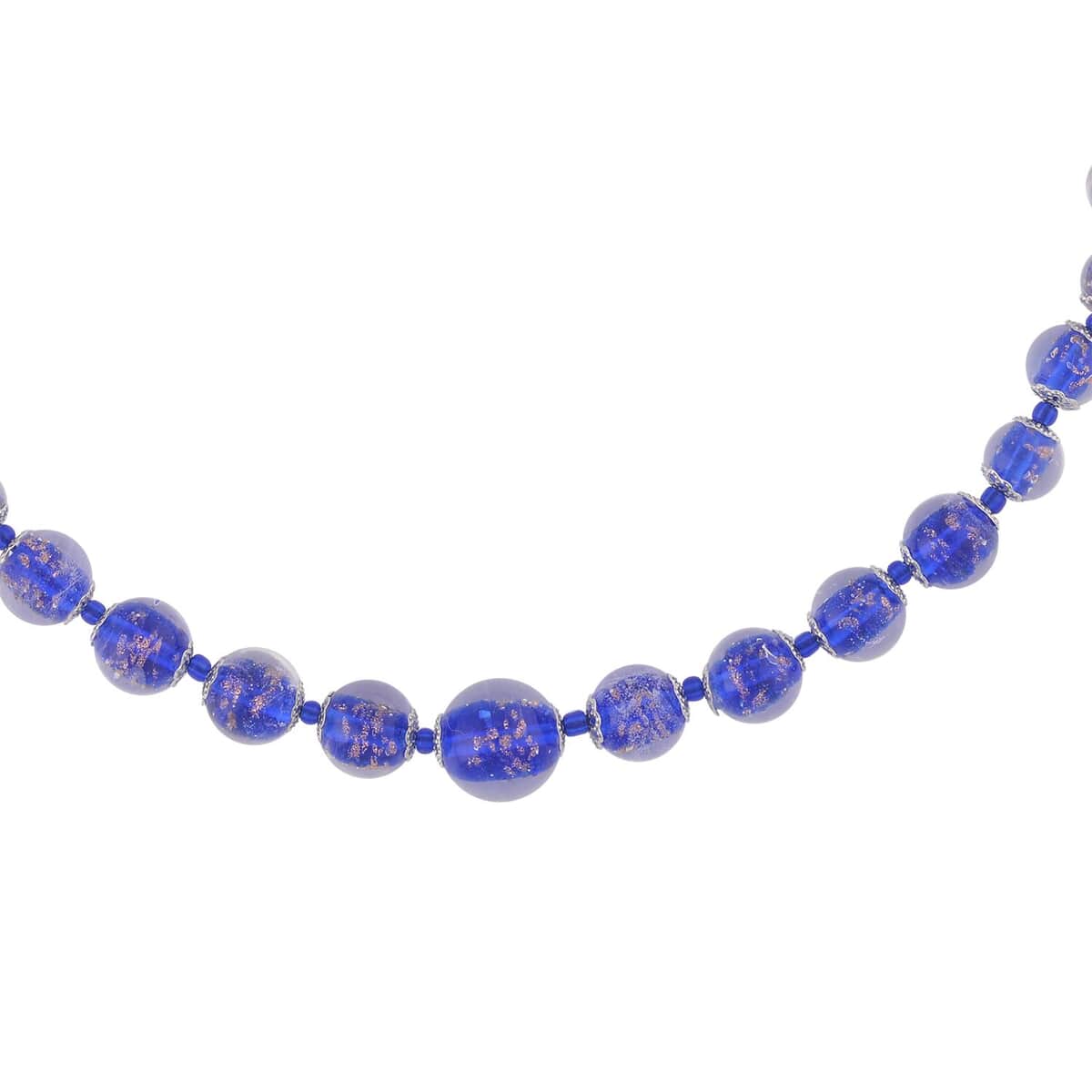 Blue Color Murano Glass and Blue Glass Beaded Necklace 20-22 Inches in Silvertone image number 2